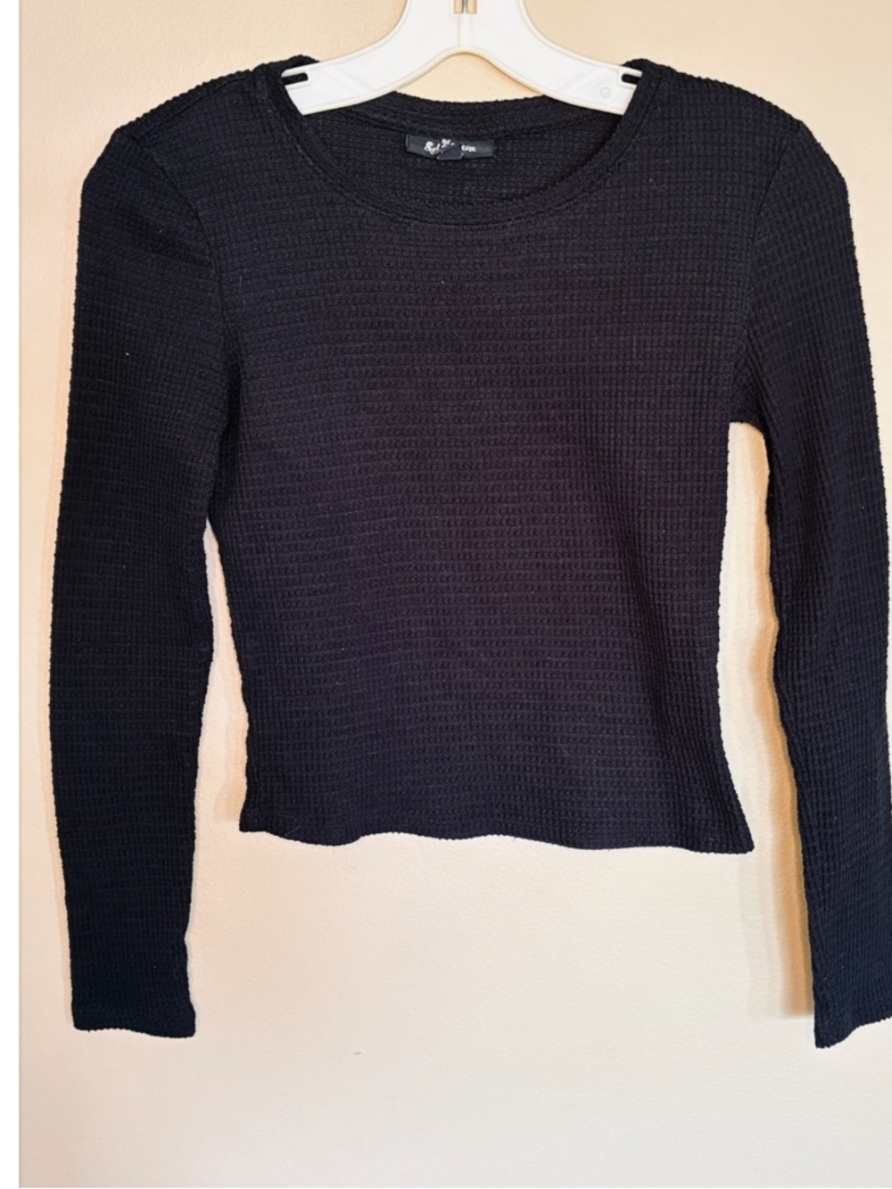 SELF ESTEEM: Black Waffle Knit Long Sleeve Crop Top- Size S